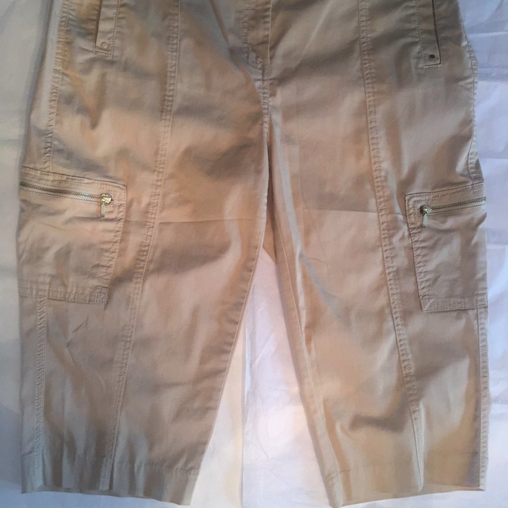 Chico's Tan Crop Cargo Pants with gold trim/zipper - Picture 2 of 7